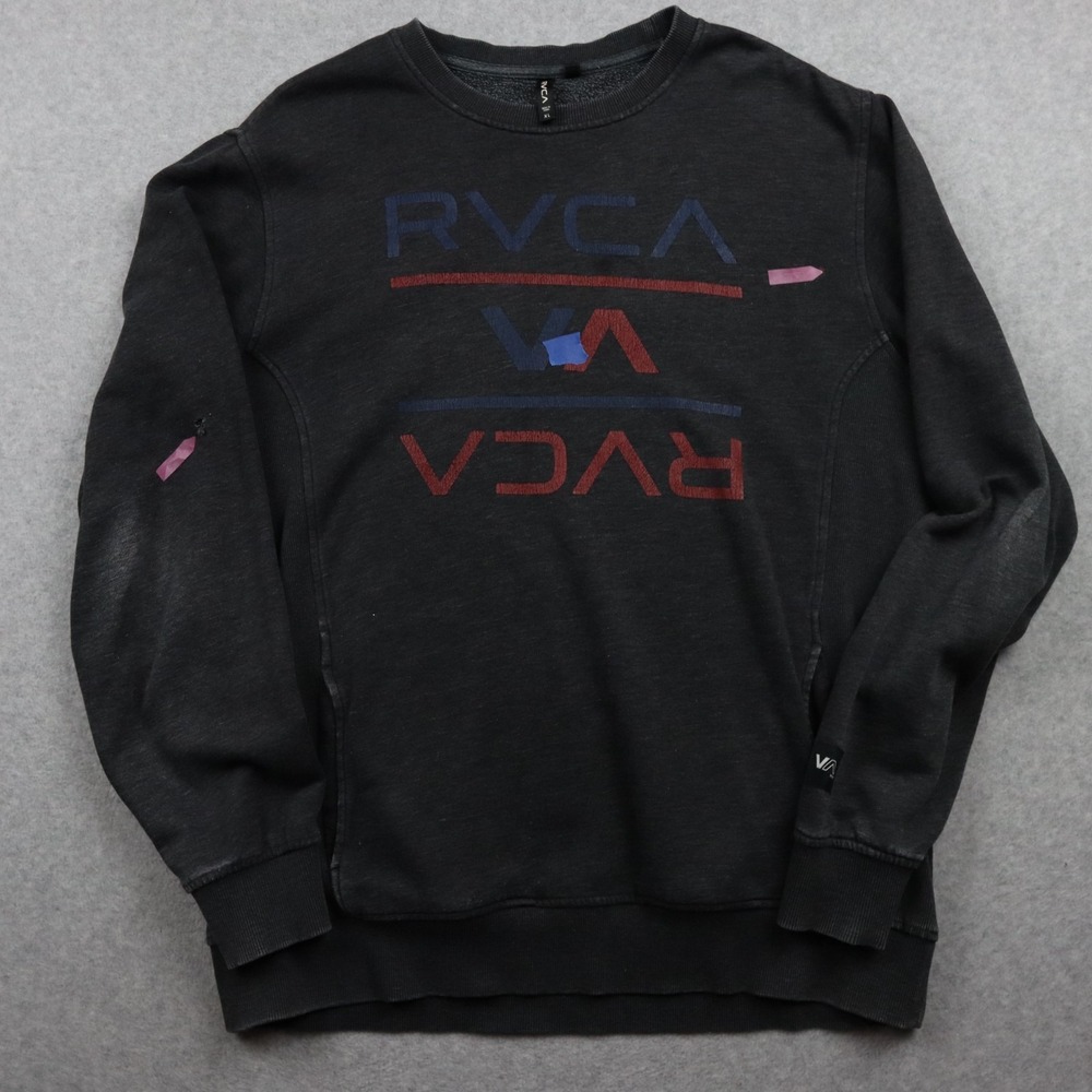 RVCA Sweatshirt Mens XL Pullover Fleece Crew Neck Logo Dark Gray Long Sleeve